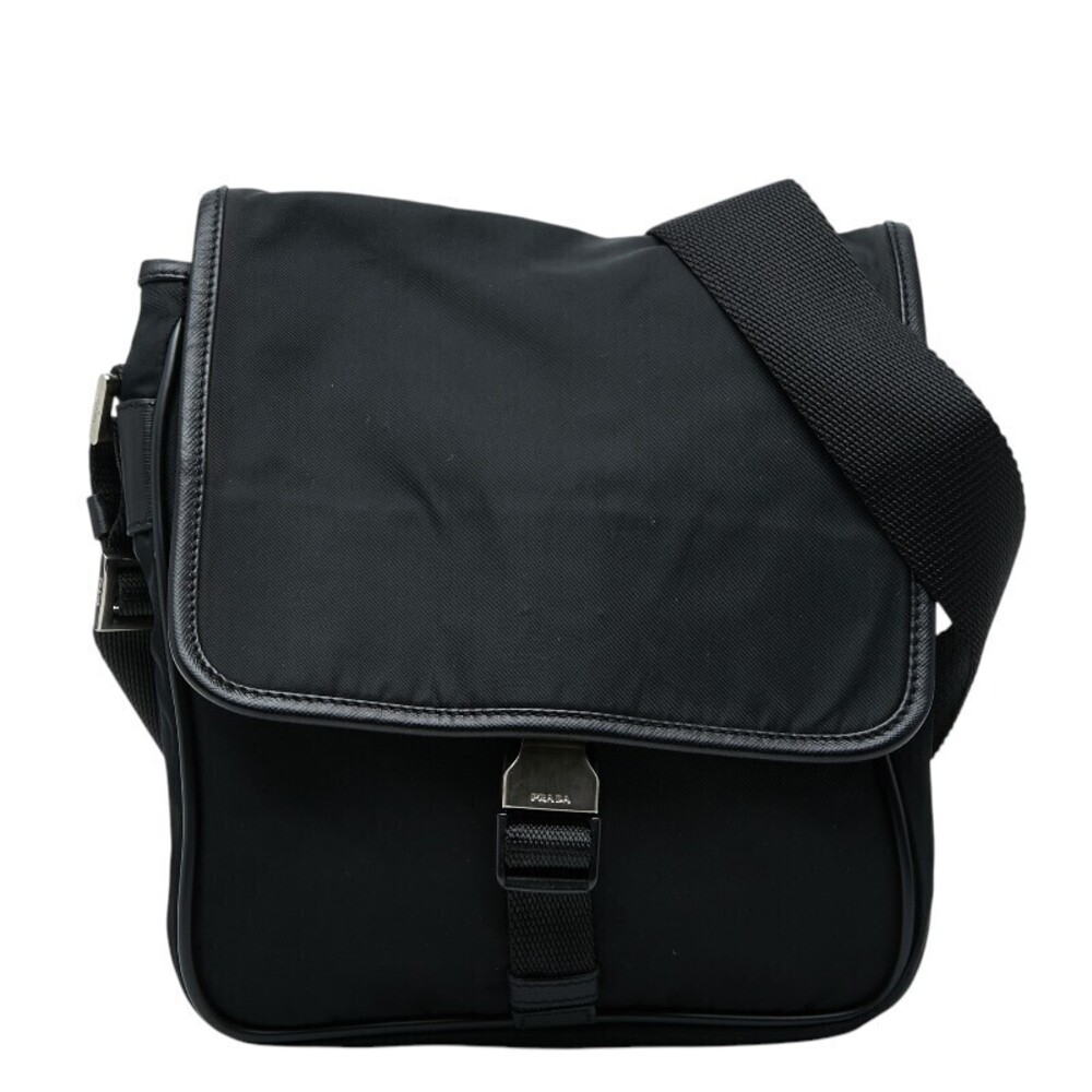 Prada Triangle Plate Crossbody Bag Nero Black Saffiano Leather